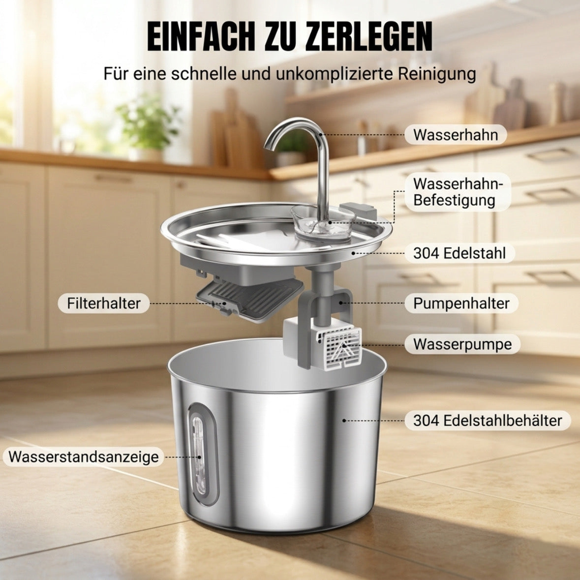 Fellzeit™ 2,2L Edelstahl-Trinkbrunnen